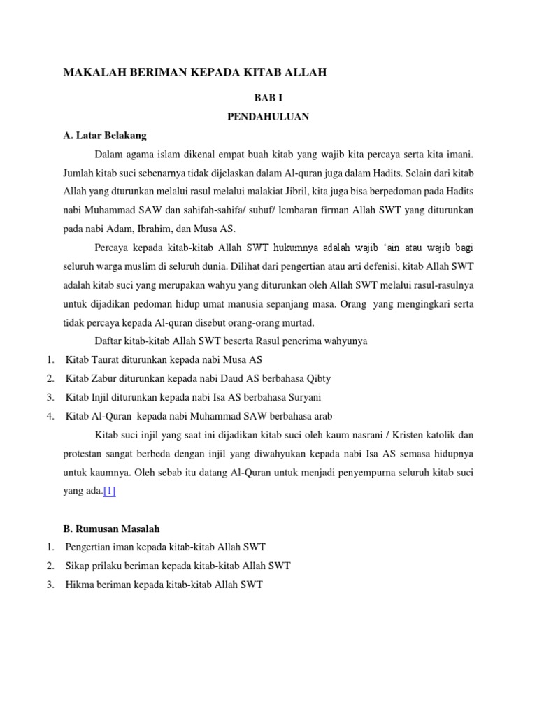 Makalah Beriman Kepada Kitab Allah Bab I Pendahuluan A Latar Belakang
