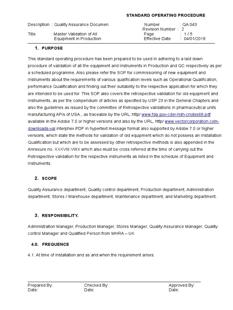 Master Validation of All Equipment in Production | PDF | Quality ...