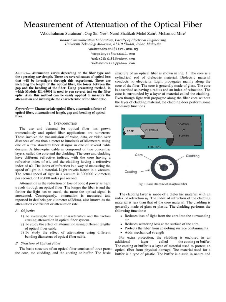 Measurement of The Attenuation of The Op | PDF | Optical Fiber ...