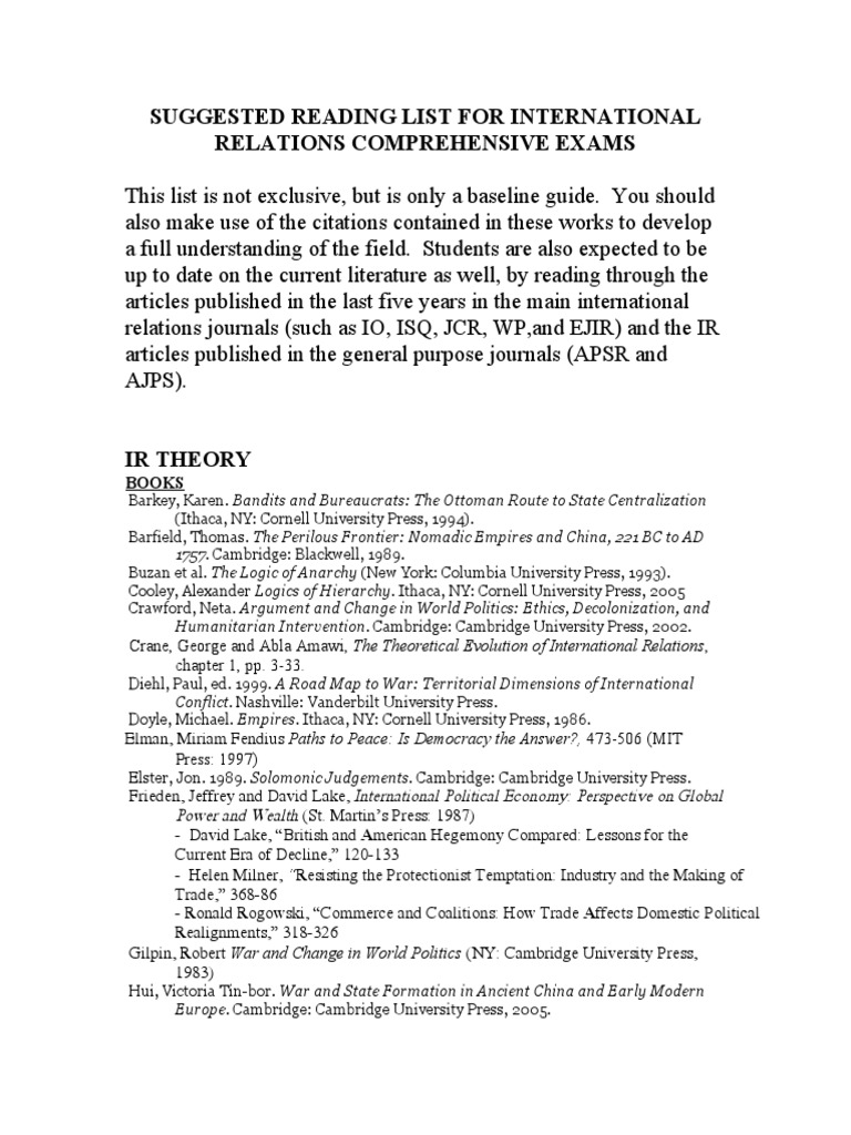 International Relations Exam Reading List | PDF | International ...