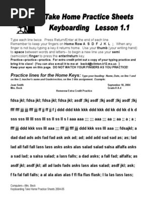 11 Home Row Practice Sheet Home Row Pdf