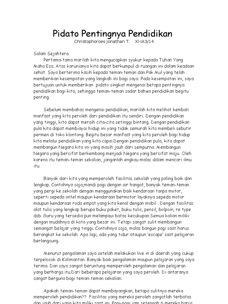 Ceramah Pendek Tentang Pendidikan Kumpulan Teks Ceramah