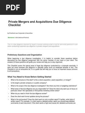 Due Diligence Checklists