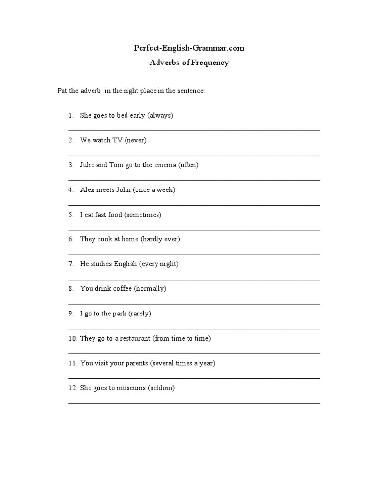 Adverbs of Frequency Exercises | PDF | Language Arts & Discipline ...