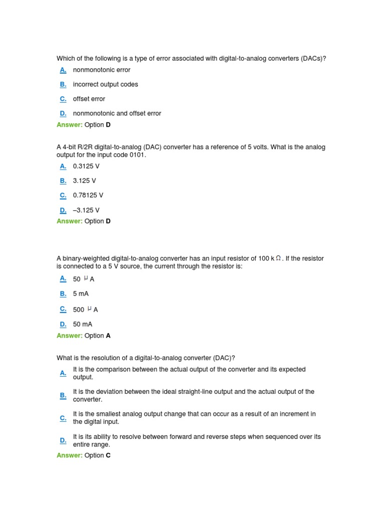 Dac MCQ PDF Analog To Digital Converter Digital To Analog Converter