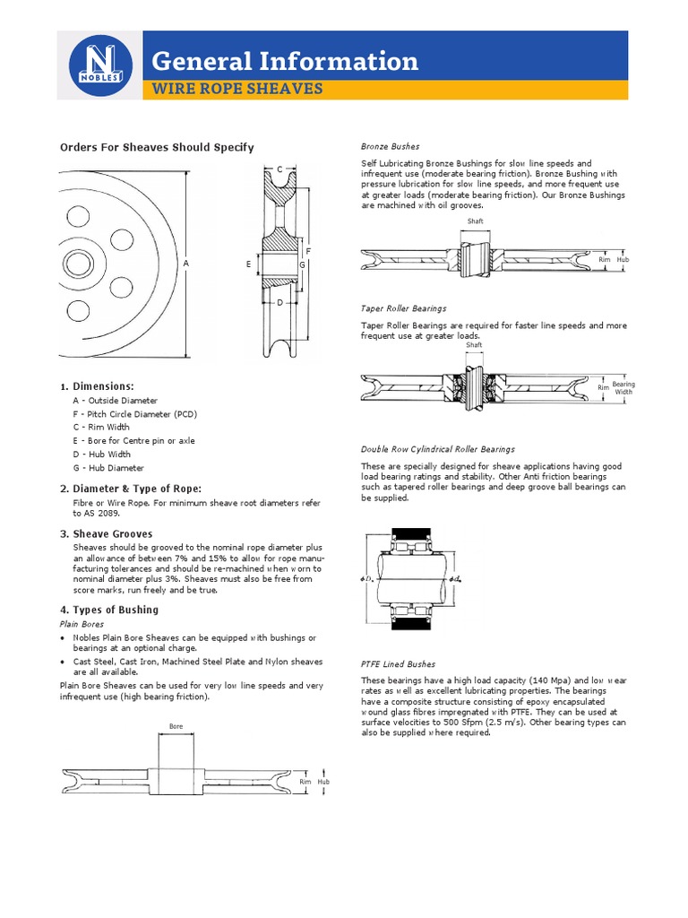 General Information: Wire Rope Sheaves | PDF | Bearing (Mechanical ...