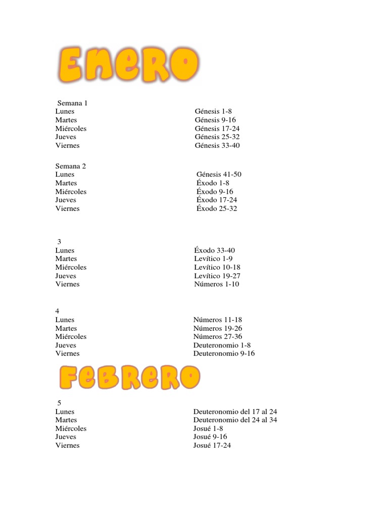 Plan de Lectura Bíblica en 6 Meses | PDF | Libro de números | Libros ...