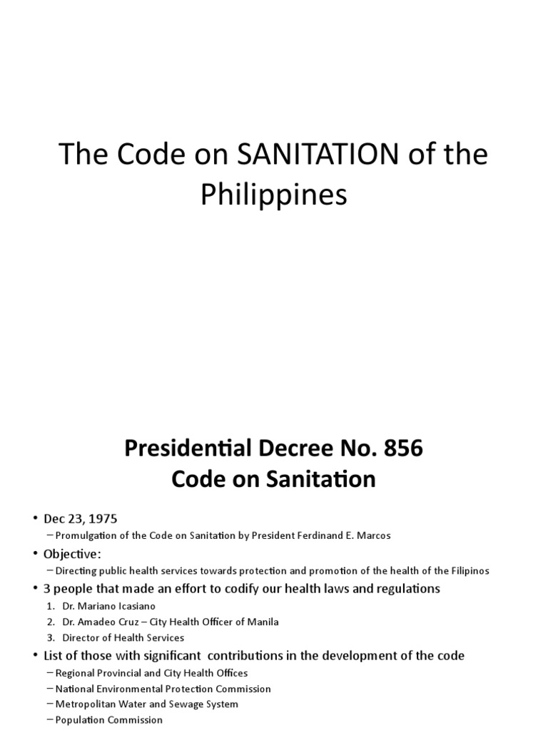 Philippines Sanitation Code Overview | PDF | Drinking Water | Philippines