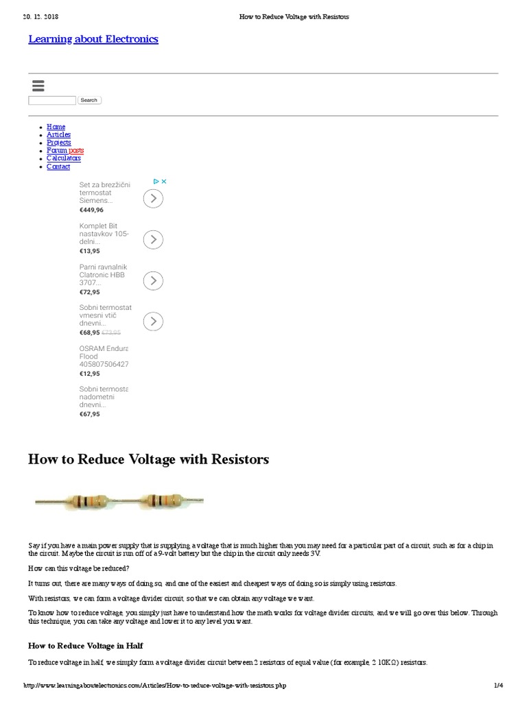 How To Reduce Voltage With Resistors PDF Resistor Electronic Circuits