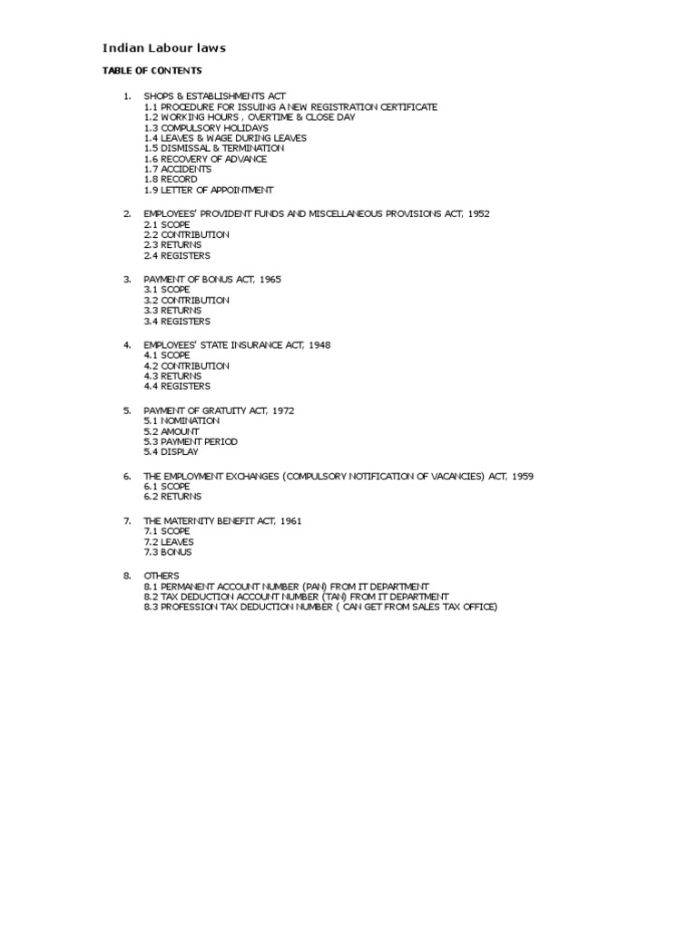 Indian Labour Laws | PDF | Overtime | Employment