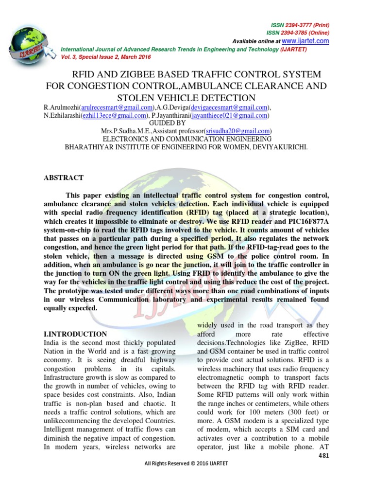 Rfid and Zigbee Based Traffic Control System For Congestion Control ...