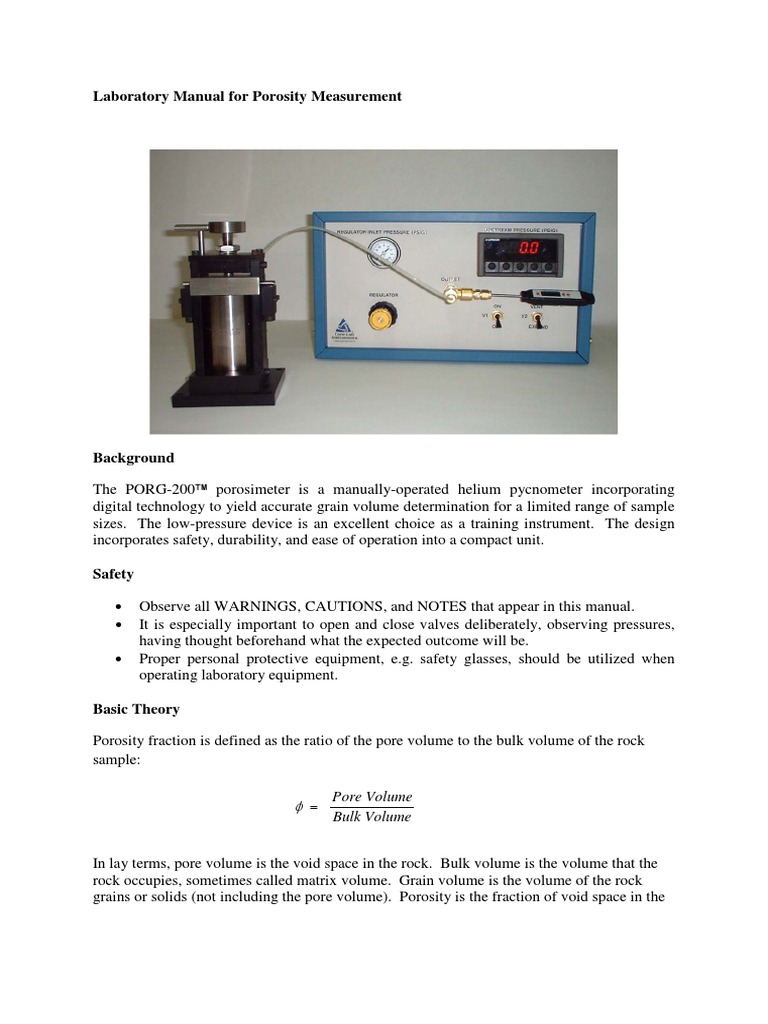 Porosity Measurement Techniques Manual | PDF | Porosity | Volume