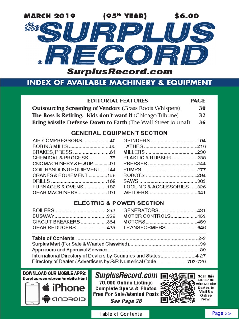March 19 Surplus Record Machinery Equipment Directory Electric Motor Numerical Control