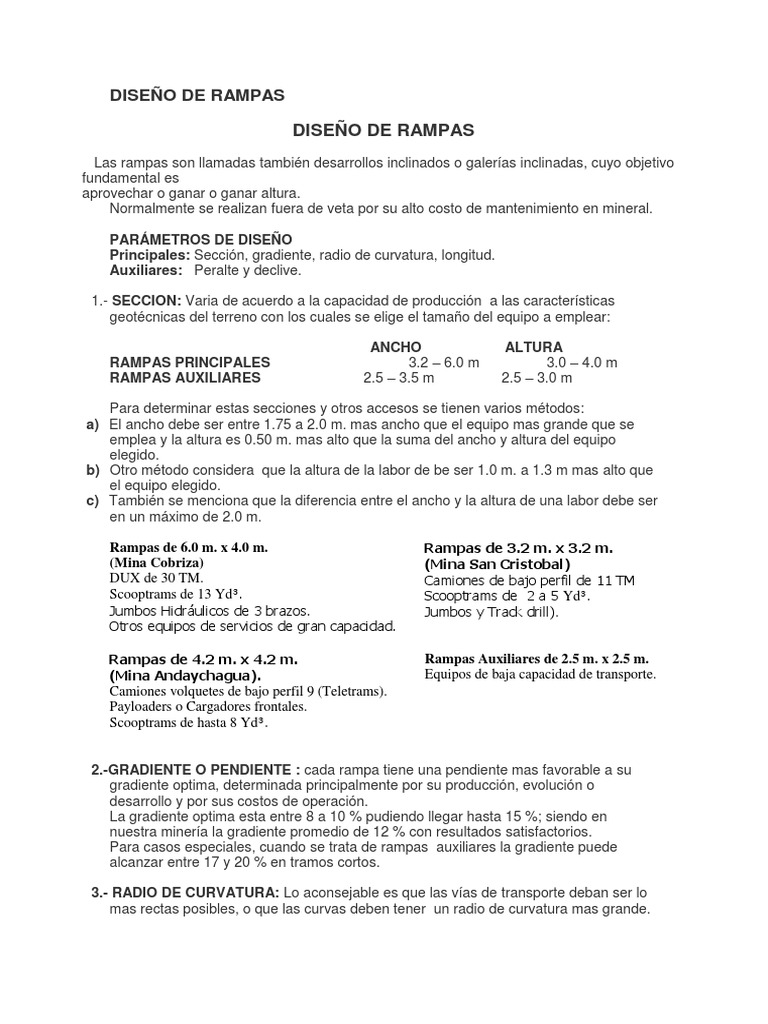 Diseño de Rampas | PDF | Perforar | Longitud