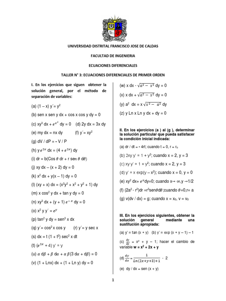 Taller 3 Ecuaciones Diferenciales Ecuaciones Cantidades Fisicas