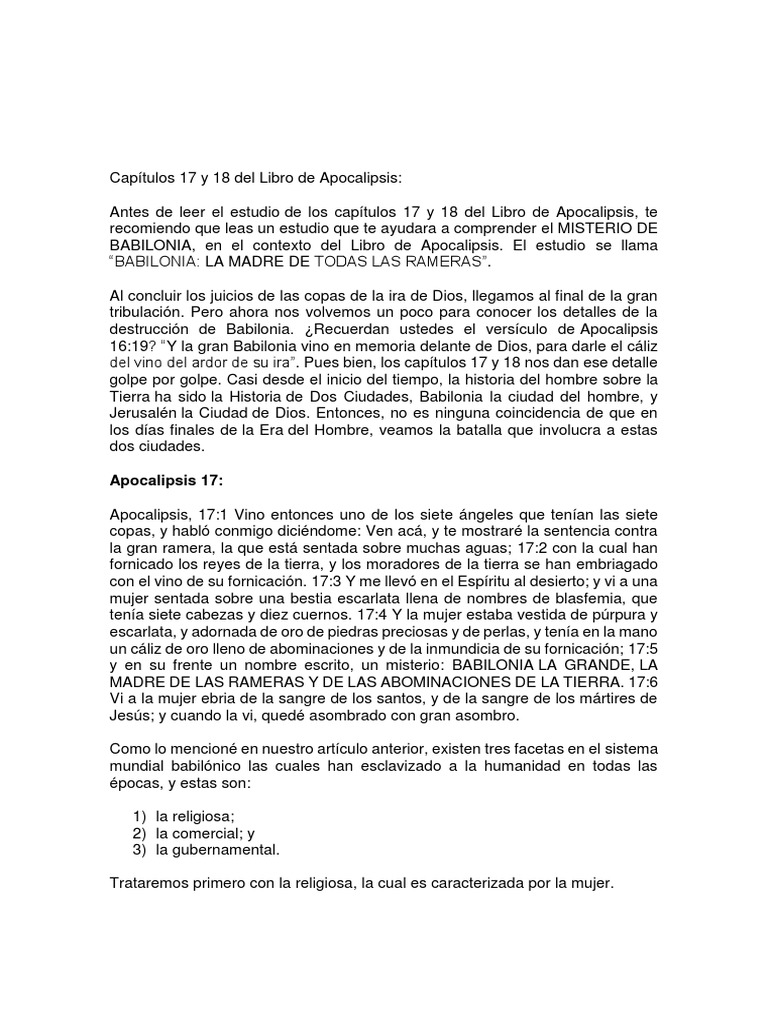 Apocalipsis - Capitulos 17 y 18 | PDF | antecristo | Libro de revelación