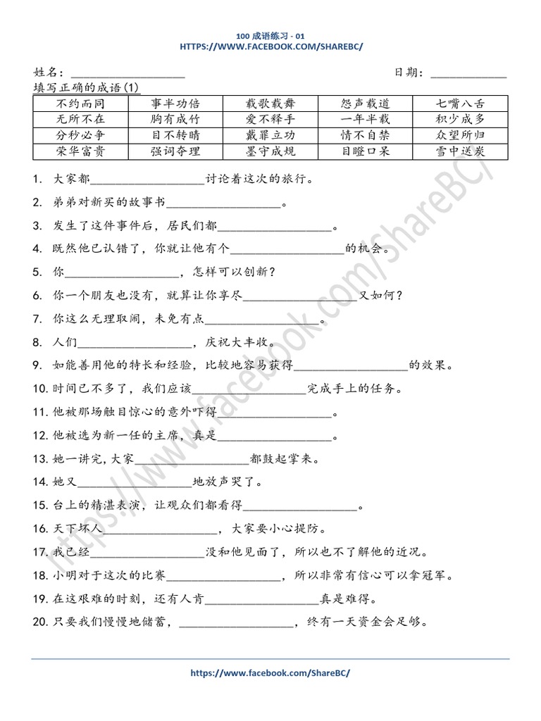 E100成语练习01 | PDF