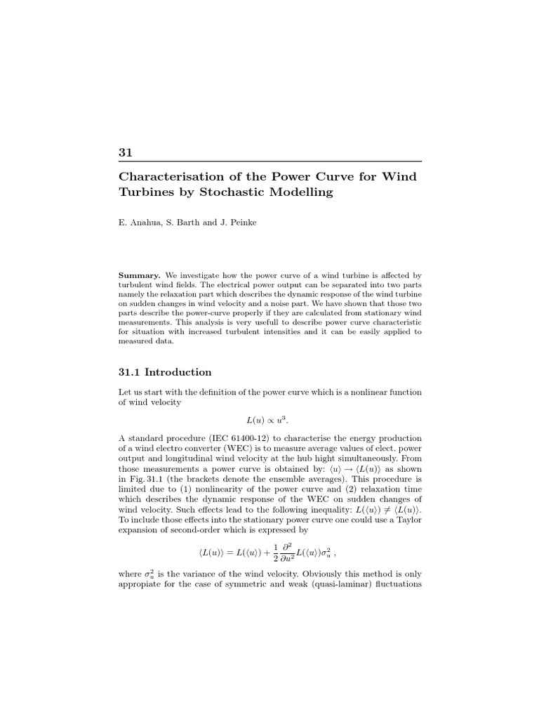 Characterisation of The Power Curve For Wind Turbines by Stochastic ...
