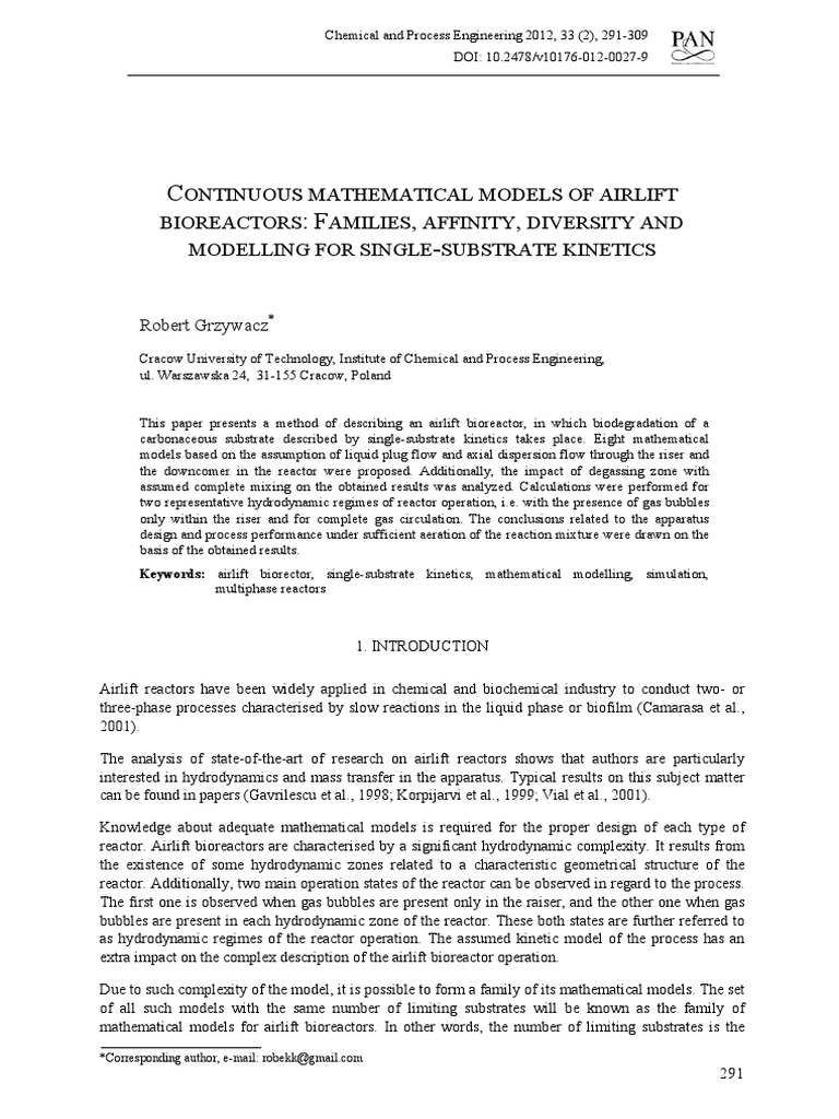 (Chemical and Process Engineering) Continuous Mathematical Models of ...