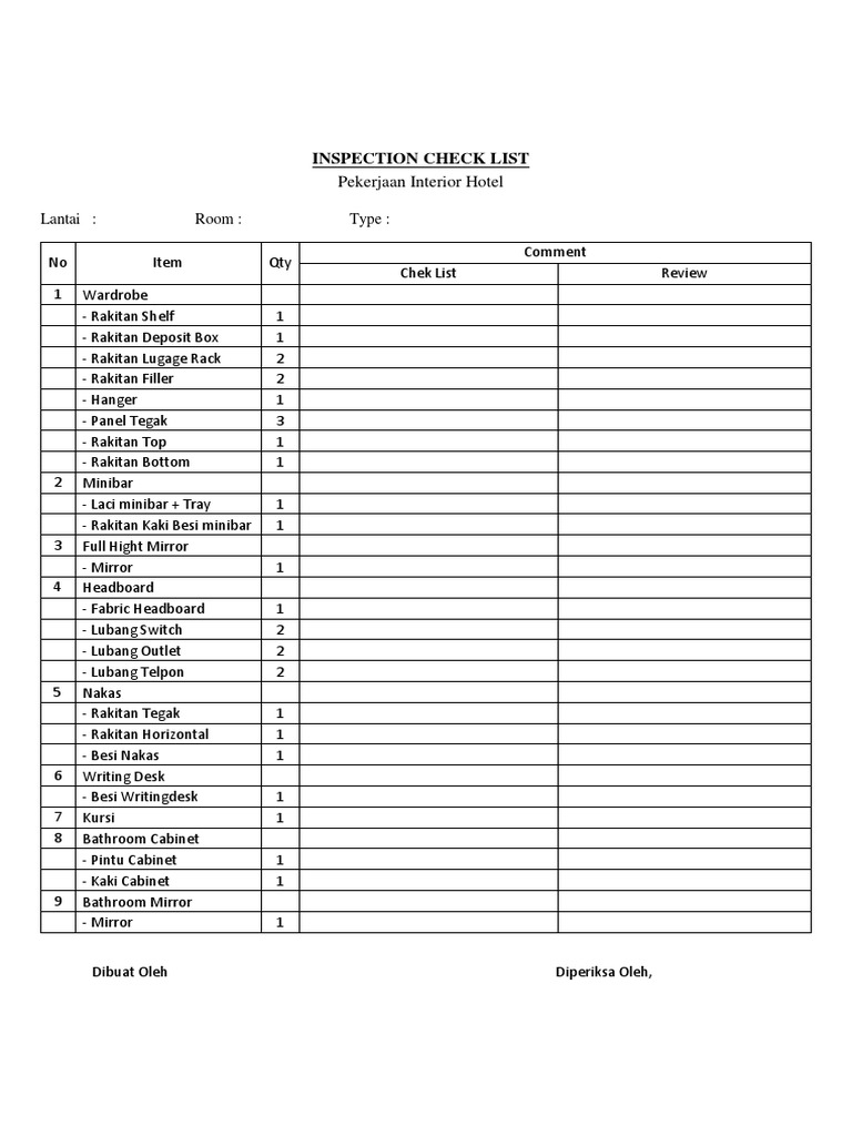 Inspection Check List | PDF | Decorative Arts | Furniture