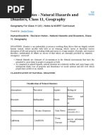 Revision Notes - Natural Hazards and Disasters, Class 11, Geogr