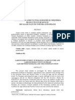 Ocuparea În Agricultura României Şi Creşterea Productivităţii Muncii Decalaje Faţă de Uniunea Europeană