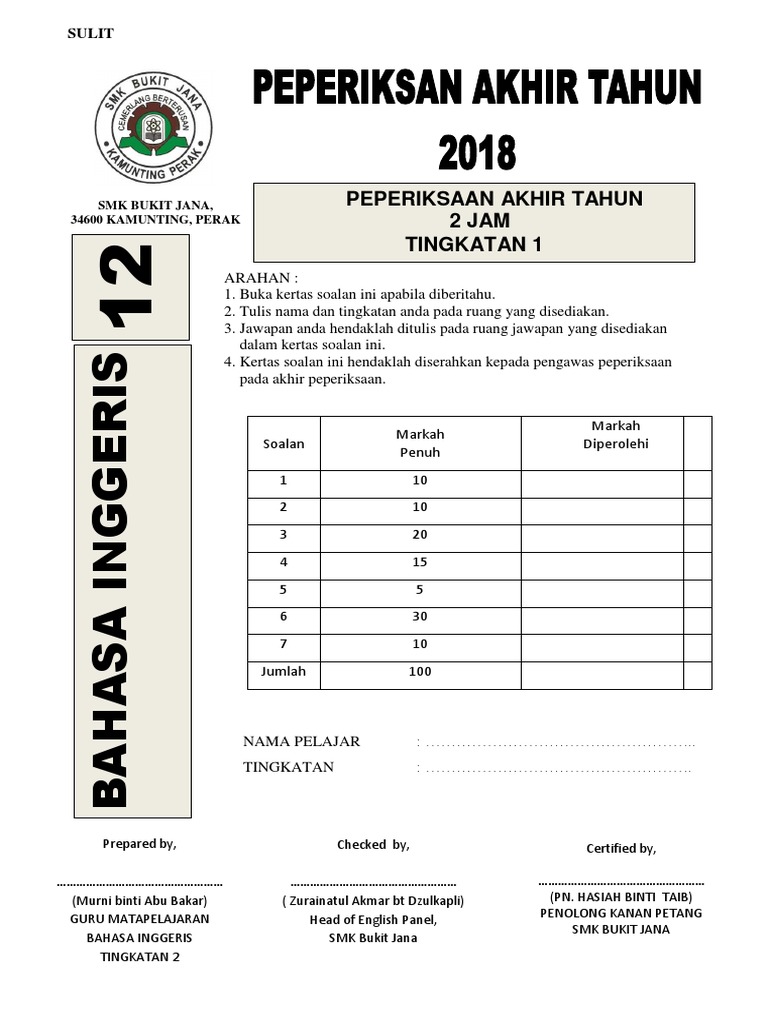 Muka Depan Soalan Bi Pdf