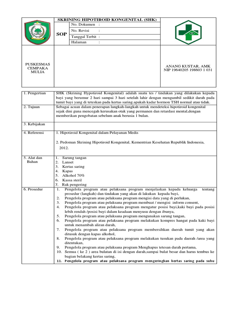 Sop SHK | PDF