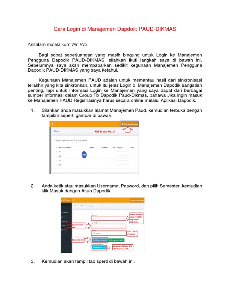 Cara Login Di Manajemen Dapodik Paud