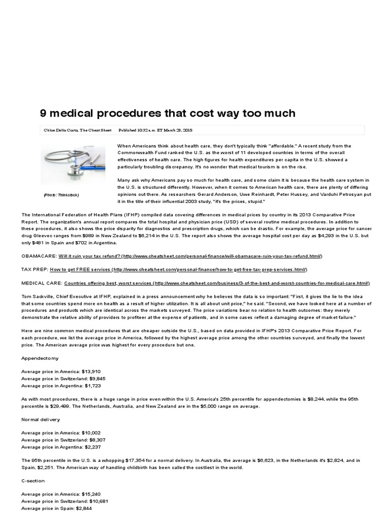 9 Medical Procedures That Cost Way Too Much PDF Health Care In The United States Health Care