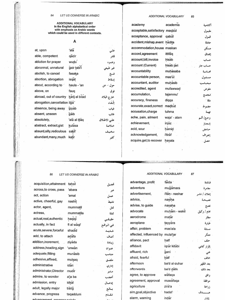 English Arabic Words Meaning