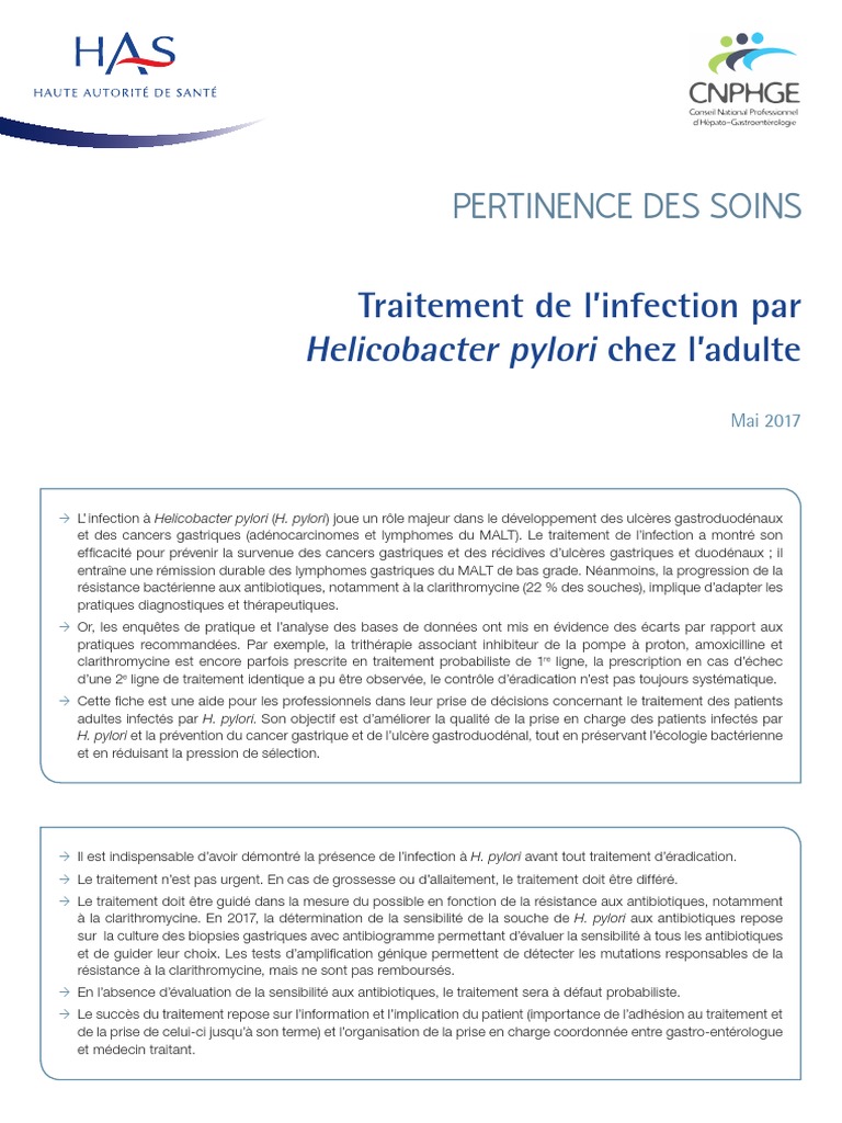 Helicobacter Fiche Pertinence Traitement PDF | PDF | Santé publique | RTT