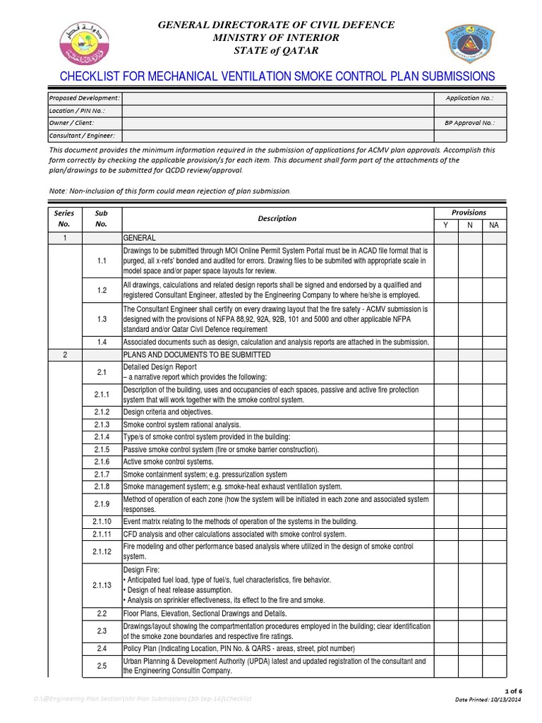 Mechanical Ventilation Smoke Control Checklist | PDF | Duct (Flow ...