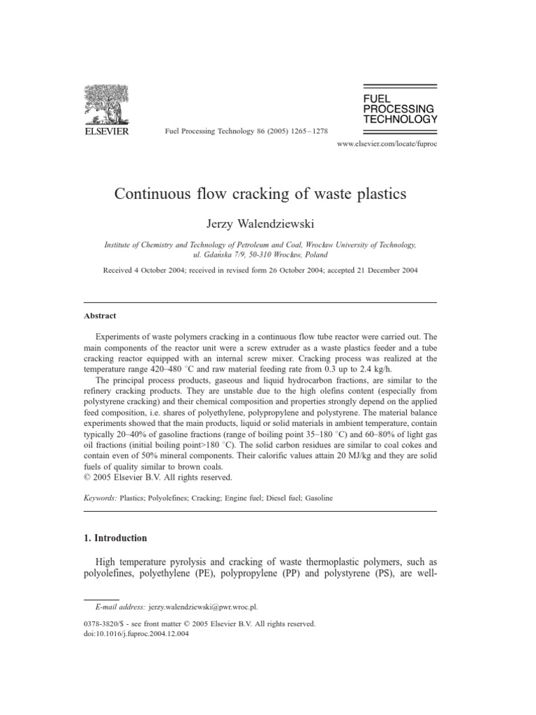 Fuel Processing Technology PDF Cracking (Chemistry) Polyethylene