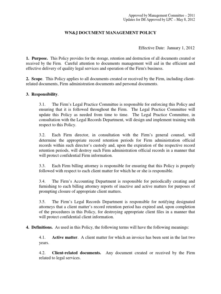 WNJ Records Retention Policy PDF Instant Messaging Lawyer