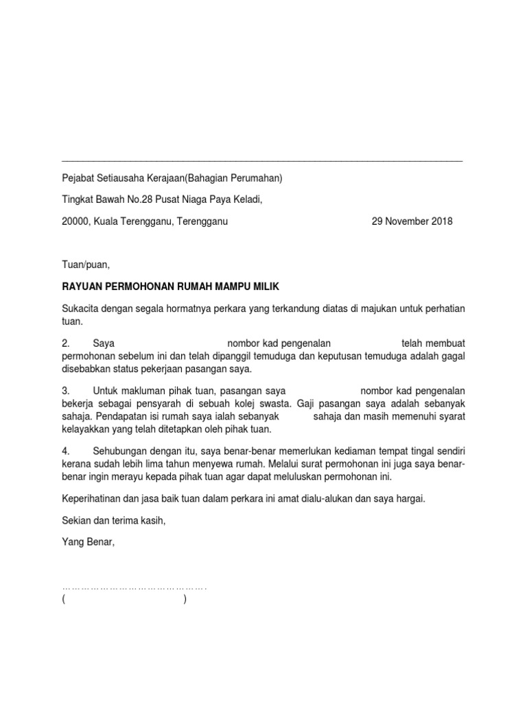 Surat Rayuan Rumah Rmm Pdf