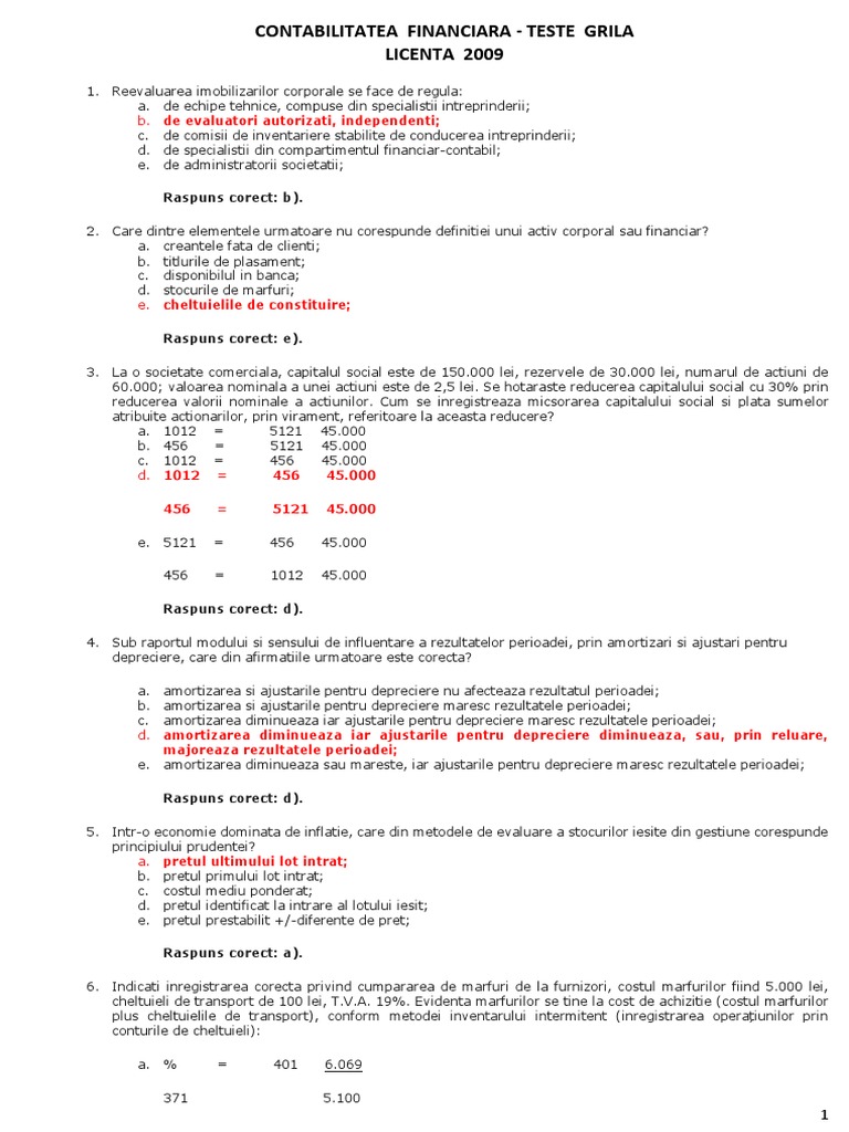 Contabilitate Finaciara Teste Grila Rezolvate Docx
