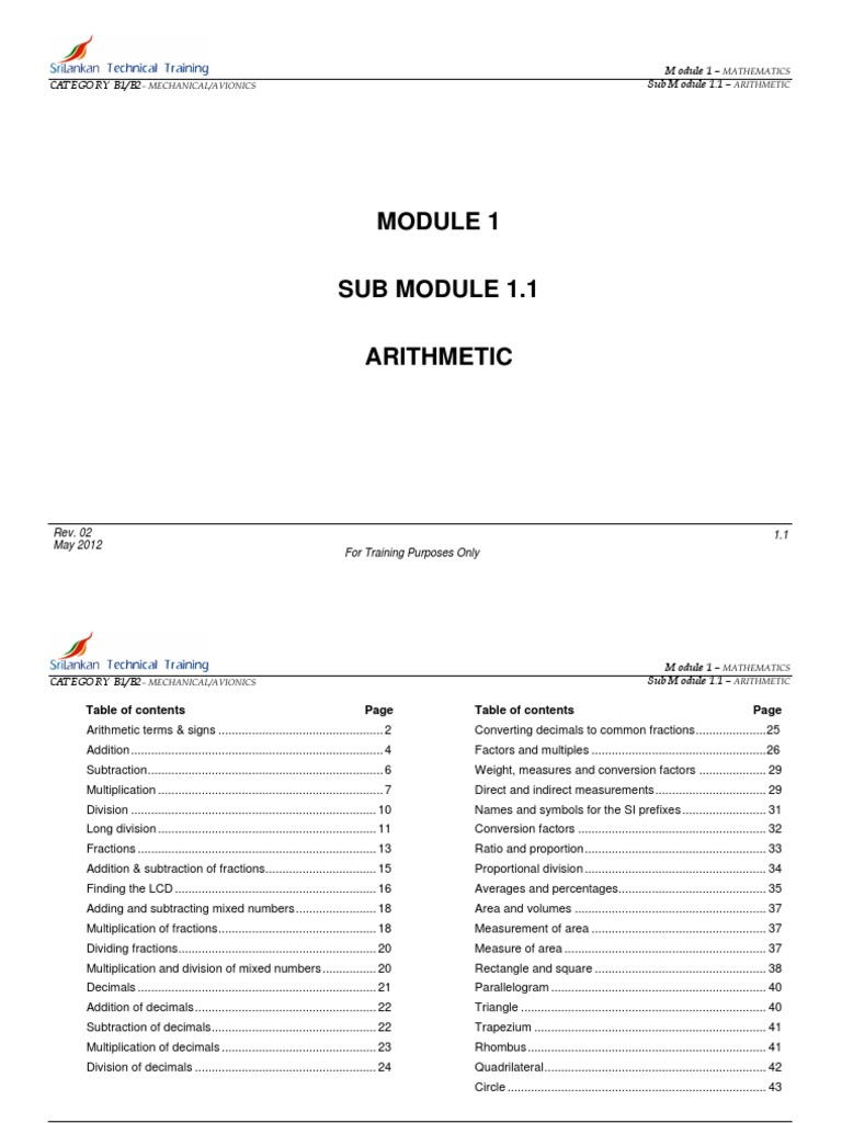 Module 1.1 B1B2 Rev 02 | PDF | Division (Mathematics) | Subtraction