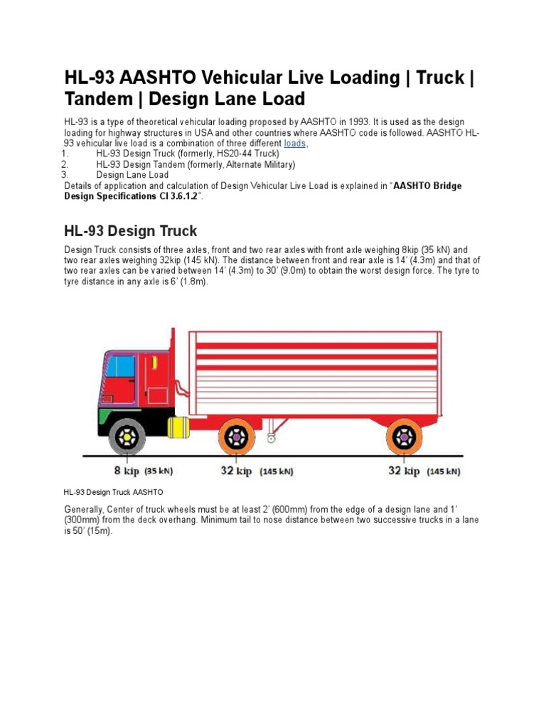 Hl 93 Aashto Vehicular Live Loading Truck Tandem Design Lane Load Pdf Tire Truck