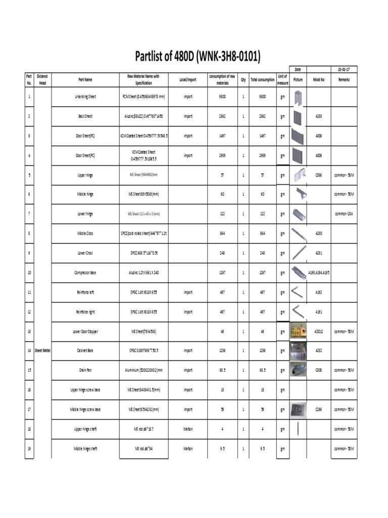 480D Partlist Sheet Metal PDF Sheet Metal Crafts