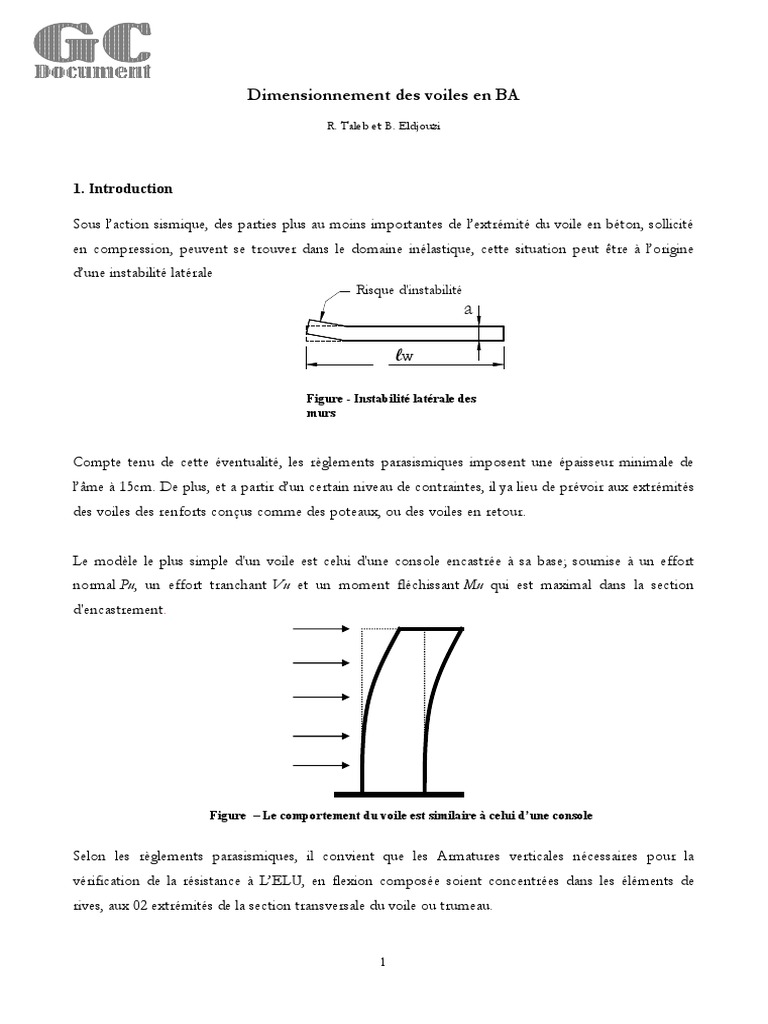Methodes De Calcul Des Voiles Pdf Beton Arme Flexion Materiau
