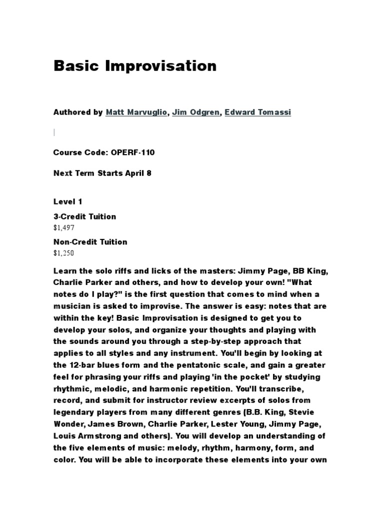 Basic Improvisation Course Overview | PDF | Chord (Music) | Lead Sheet