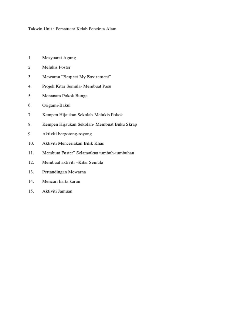Aktiviti Kelab Pecinta Alam Pdf
