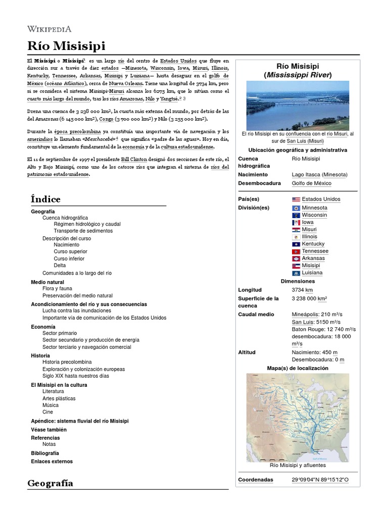 Río Misisipi - Wikipedia, La Enciclopedia Libre | PDF | río Mississippi |  Luisiana, image size:768x1024