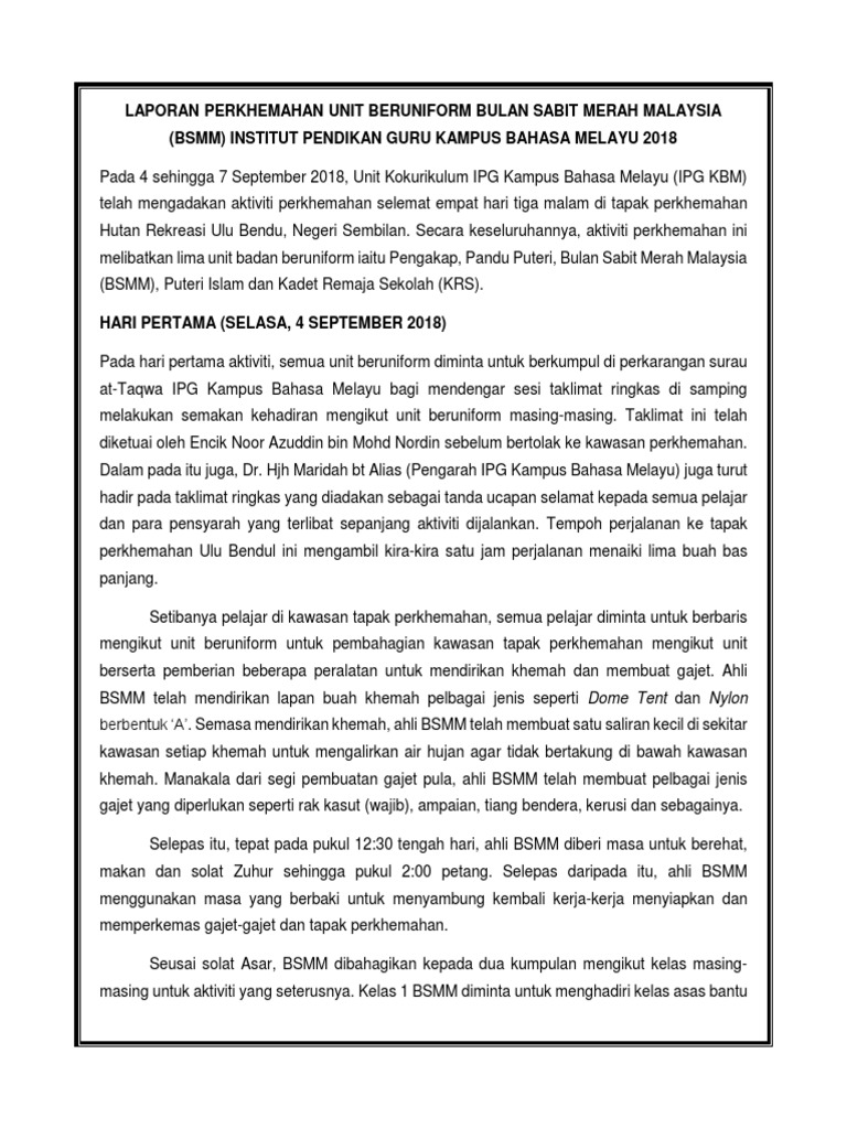 Laporan Perkhemahan Unit Beruniform Bulan Sabit Merah Malaysia