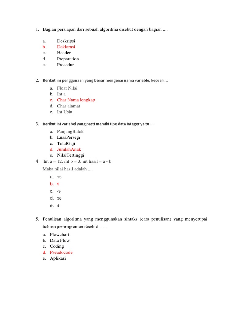 Bagian Persiapan Dari Sebuah Algoritma Disebut Dengan Bagian Coba Sebutkan