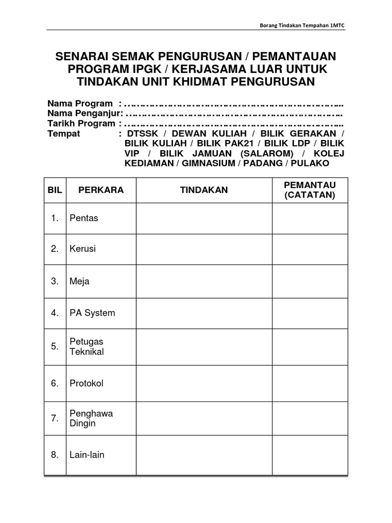 Senarai Semak Pengurusan Program | PDF | Bisnis | Komputer