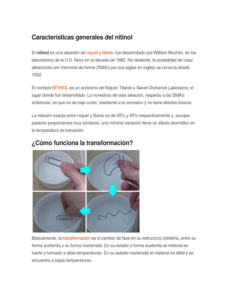 Características Generales Del Nitinol Rieles Química