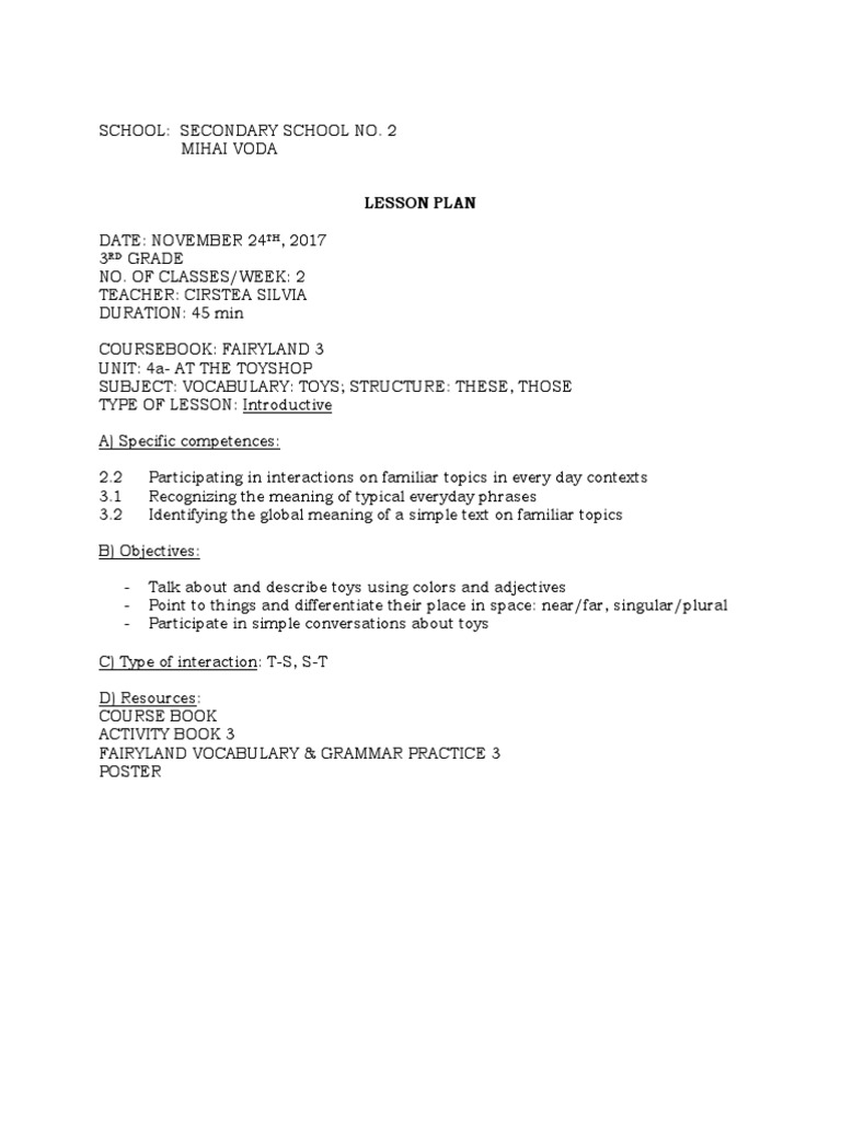 Plan de Lectie Clasa A 5-A PT Inspectia Def | PDF | English Language