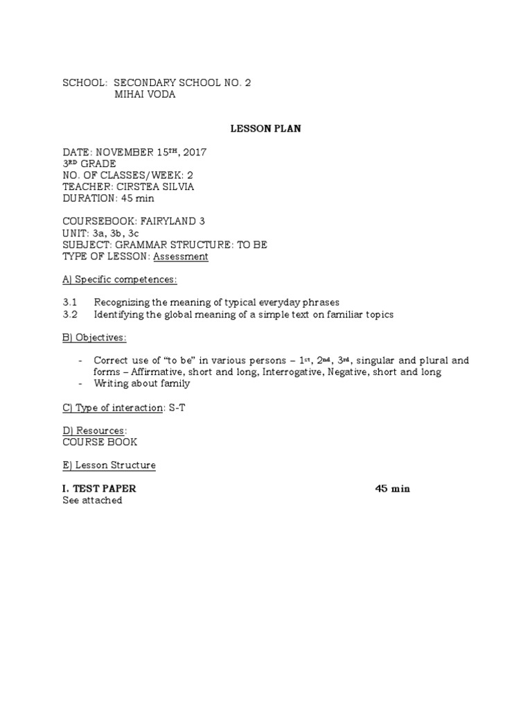 3rd Grade Grammar Lesson Plan: "To Be" | PDF | Social Science ...